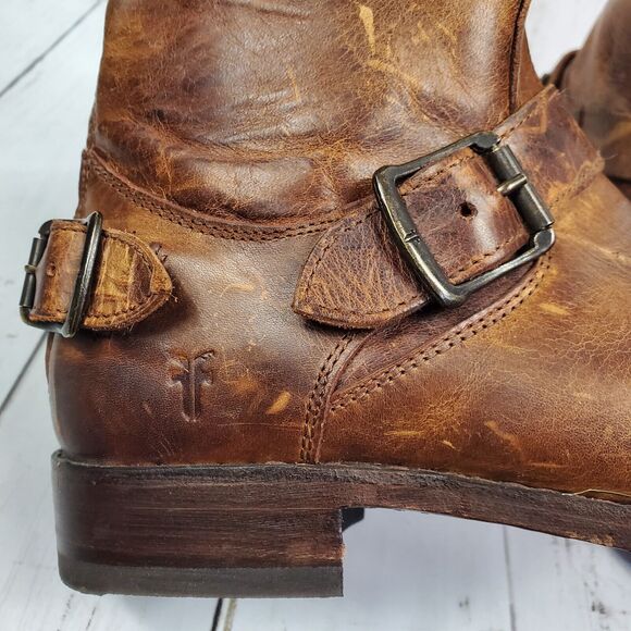 Frye 'Veronica' Back Zip Moto Boot Brown Women's Size 7B Leather Distressed GUC - Picture 9 of 16